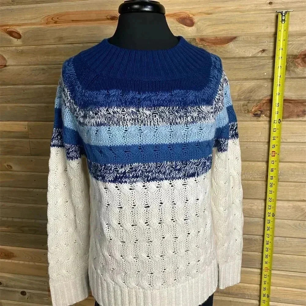 Chaps Women's Colorblock Cable Knit Sweater Size L Multicolor Striped 1927